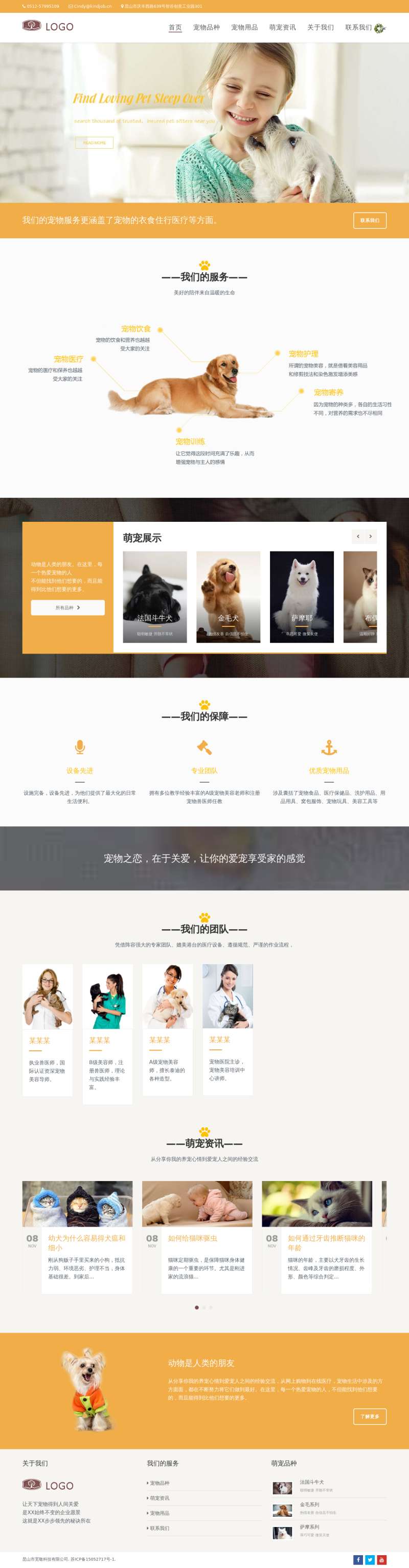 黄色大气的宠物医疗商城店网站模板