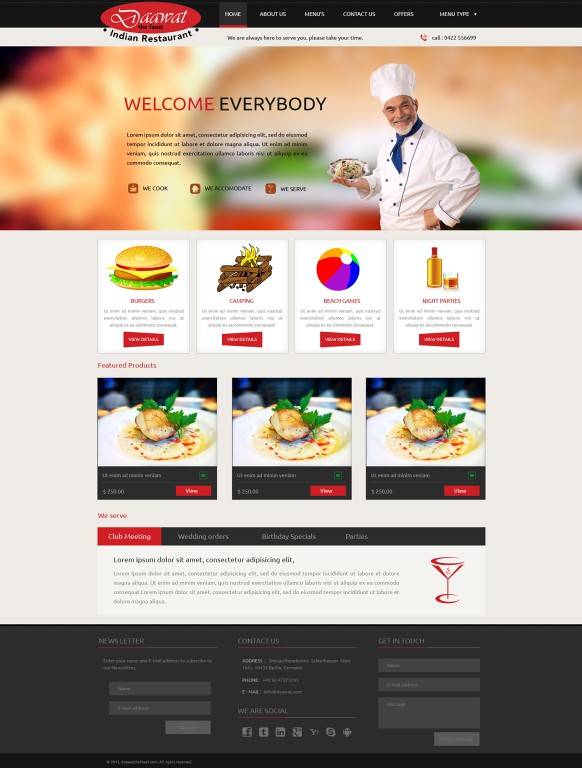 国外餐饮美食类网站网页模板psd分层素材下载