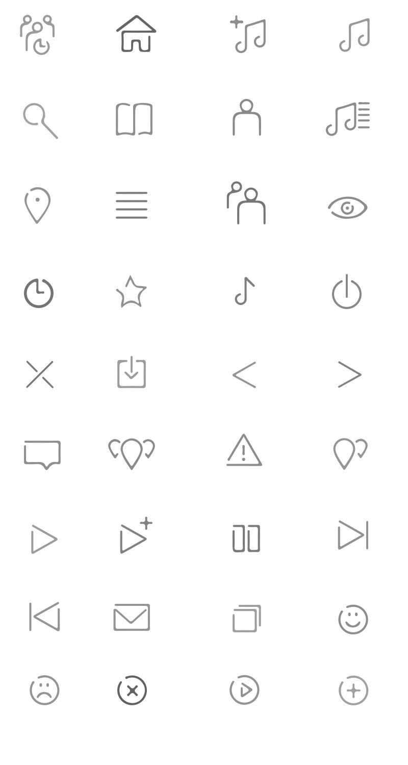 灰色線性的音樂界面圖標(biāo)大全psd素材