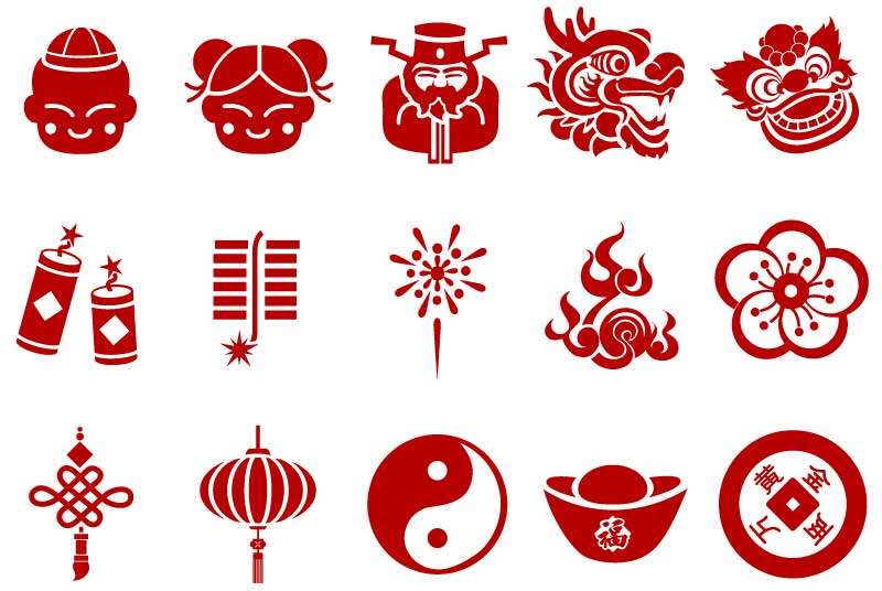 红色中国风喜庆节日剪纸图标AI素材