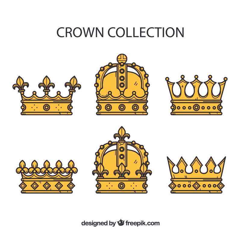 六种尊贵无比的金色王冠图标素材下载