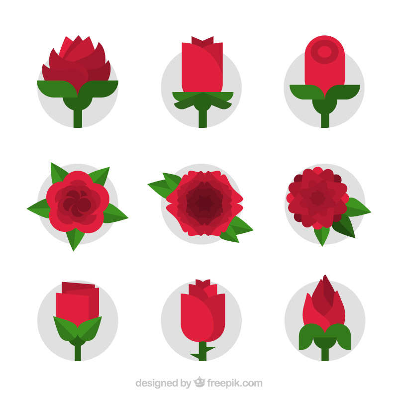 个性创意的扁平化玫瑰花图标AI素材下载