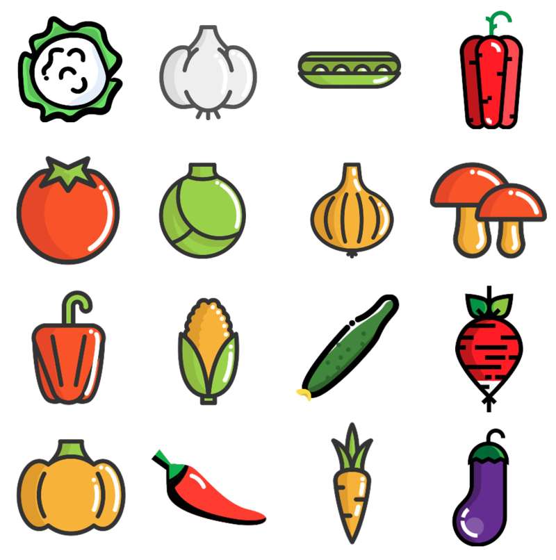 精美卡通的瓜果蔬菜图标大全素材下载