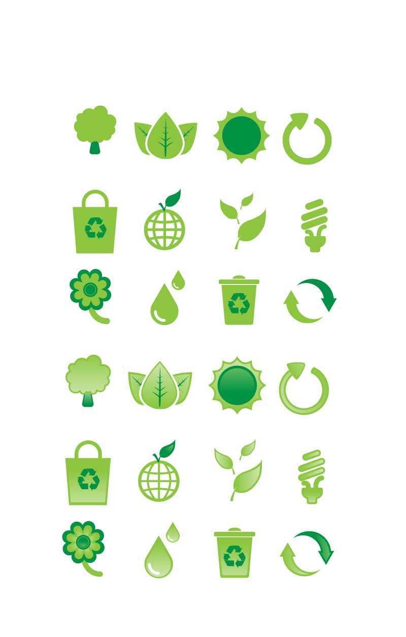 绿色扁平化的环保标志图标集素材
