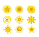 九种金黄色扁平化太阳与星星图标素材