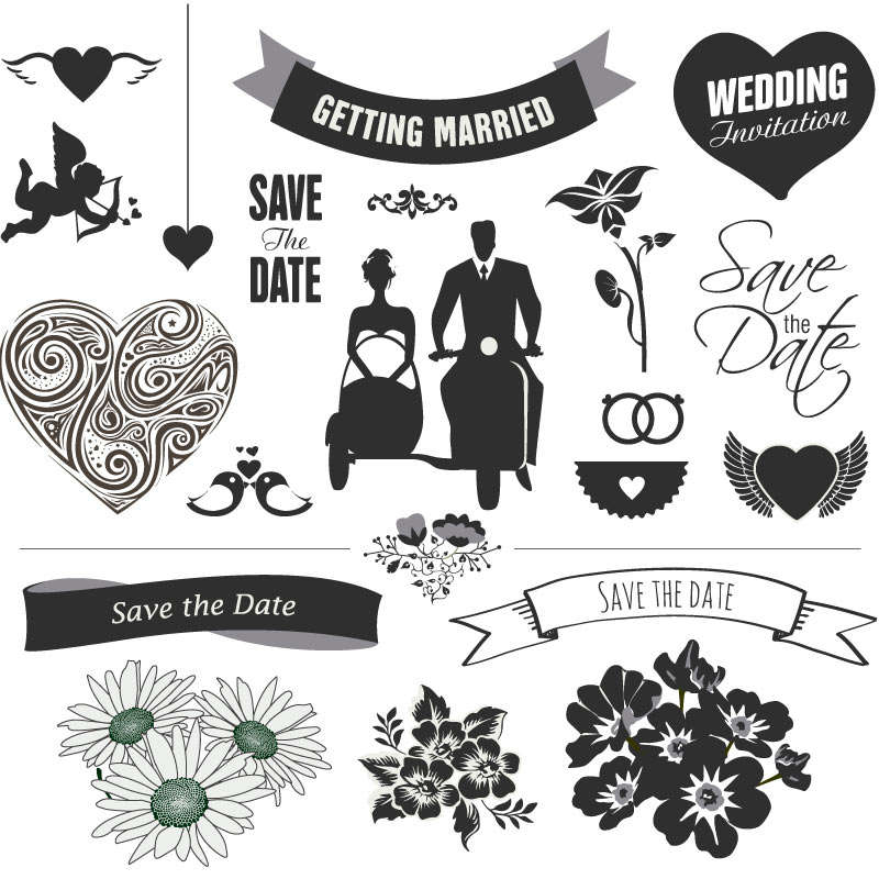 黑色创意扁平化婚礼元素图标素材下载