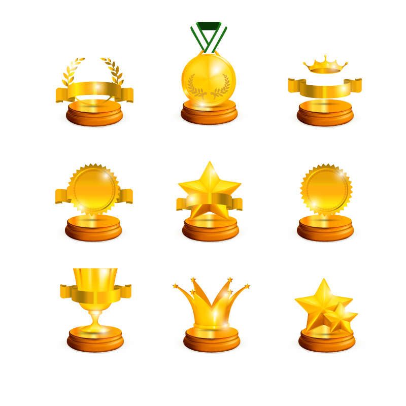 9款精美的金色奖杯设计图标素材