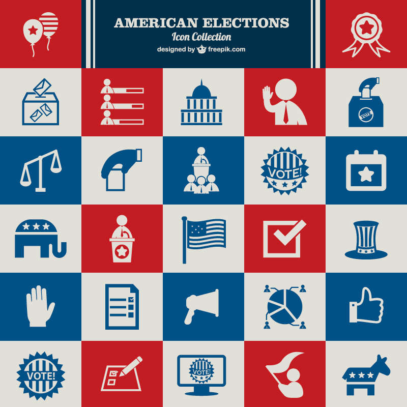 扁平风格的美国选举投票图标大全AI素材