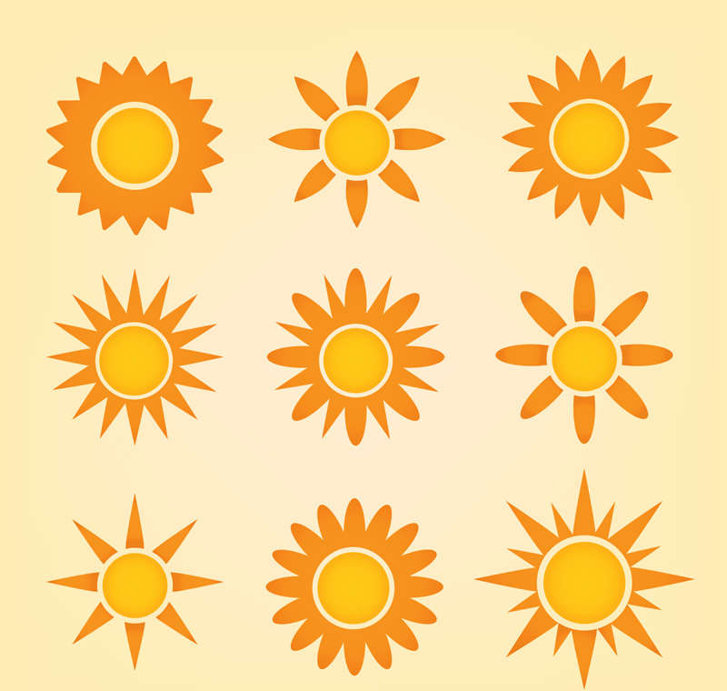 橙色扁平风格的太阳图标大全AI素材