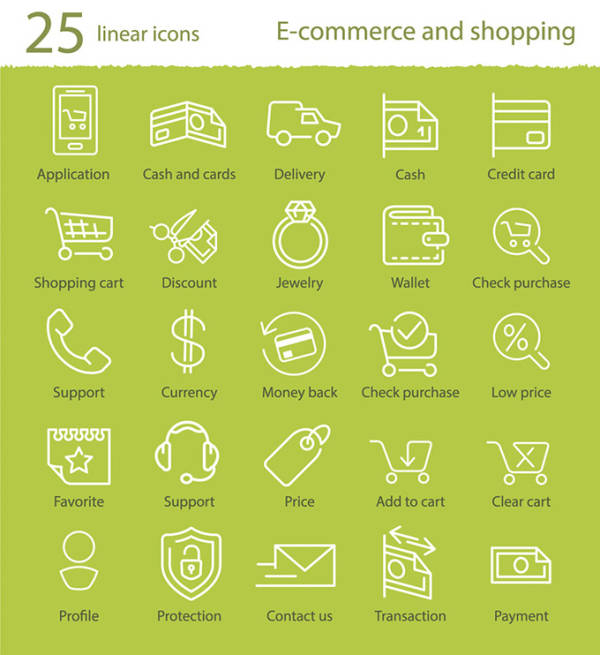 白色线性的电子商城购物网站图标大全素材