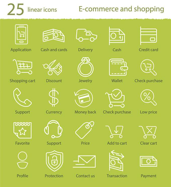 白色线性的电子商城购物网站图标大全素材