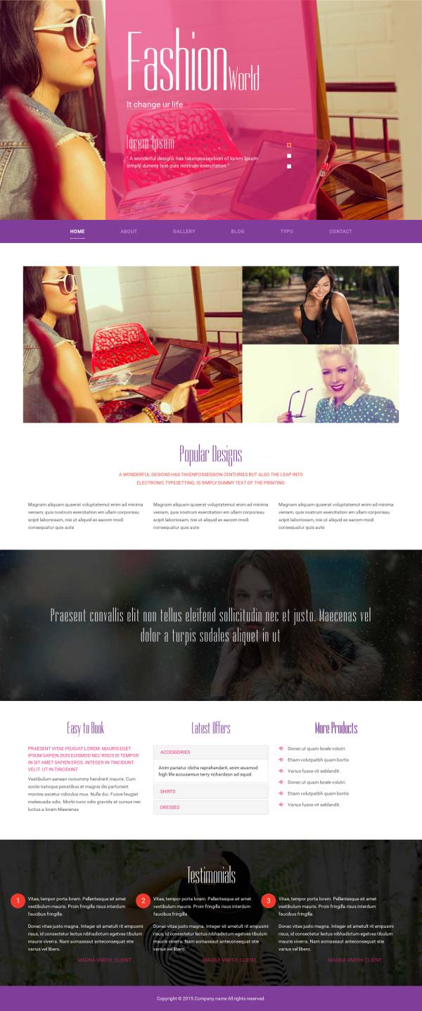 粉色的女性服装设计公司静态网站模板