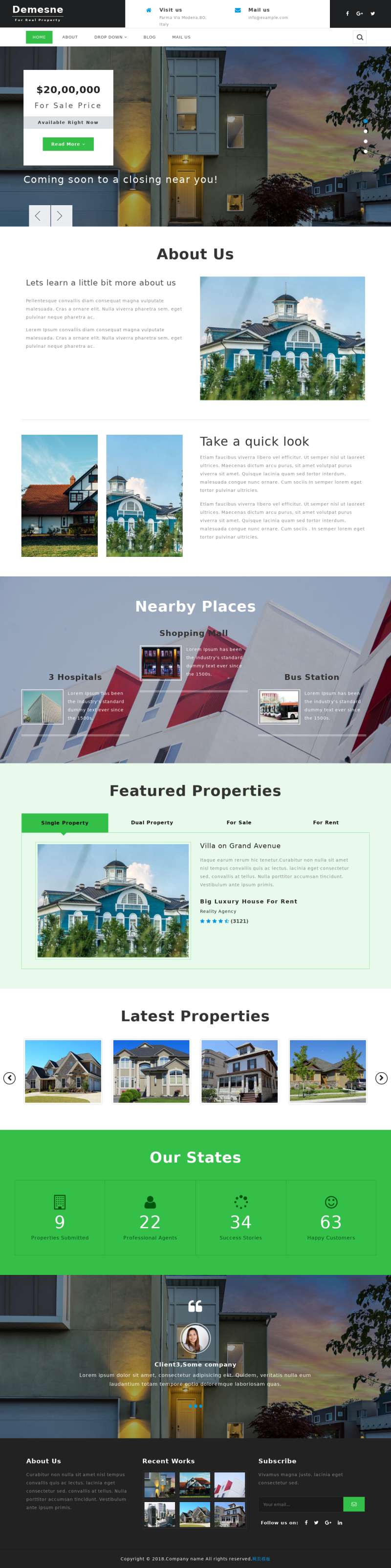 绿色的别墅房子销售公司网页模板