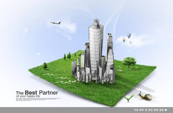 城市绿化建筑主题banner广告psd分层素材下载