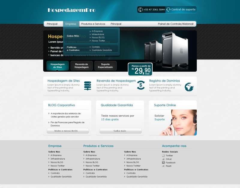 炫酷的网站IT服务器空间租用公司网站首页PSD网页模板下载