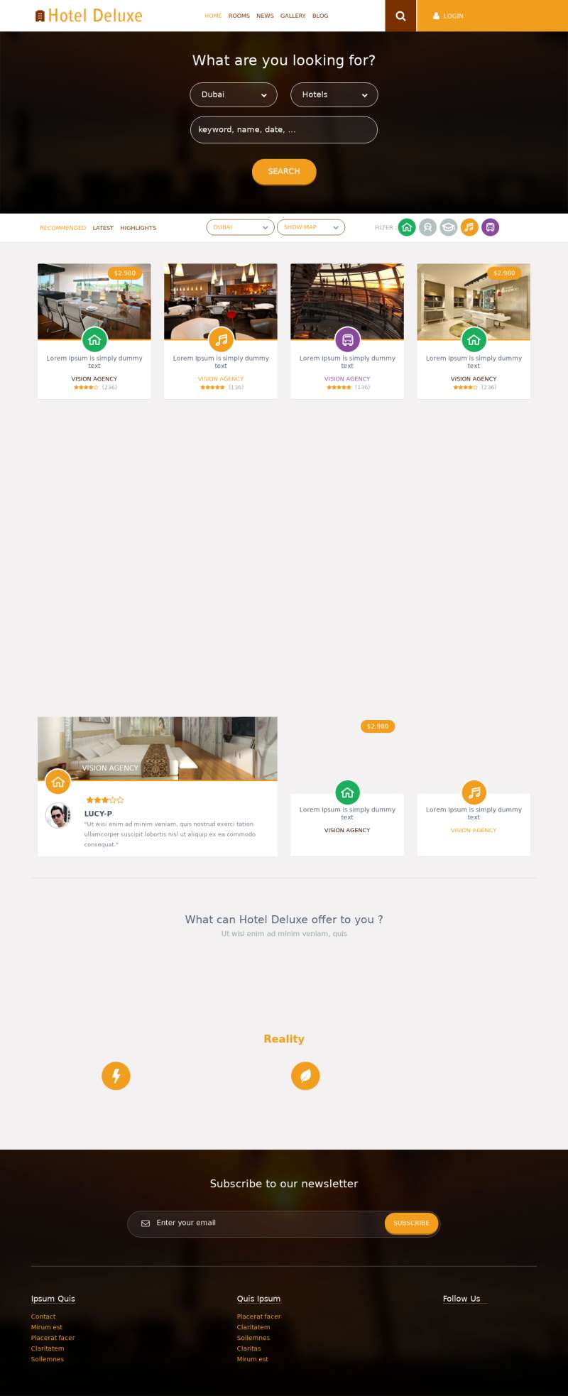 橙色的高级酒店预订网站响应式html5模板